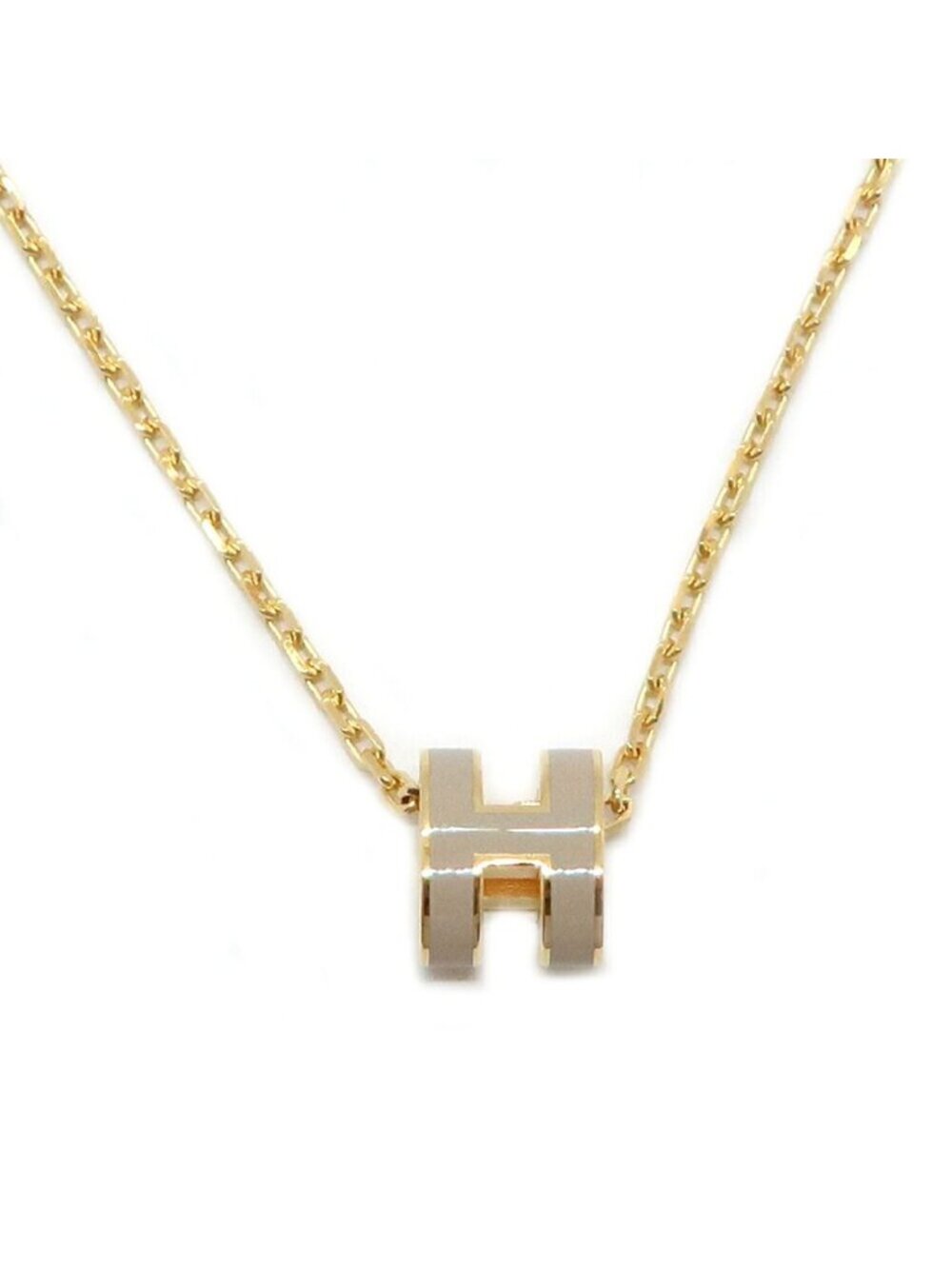 Hermes Necklace Mini Pop H Rocabar Brown Glace Yellow Gold H Logo Pendant